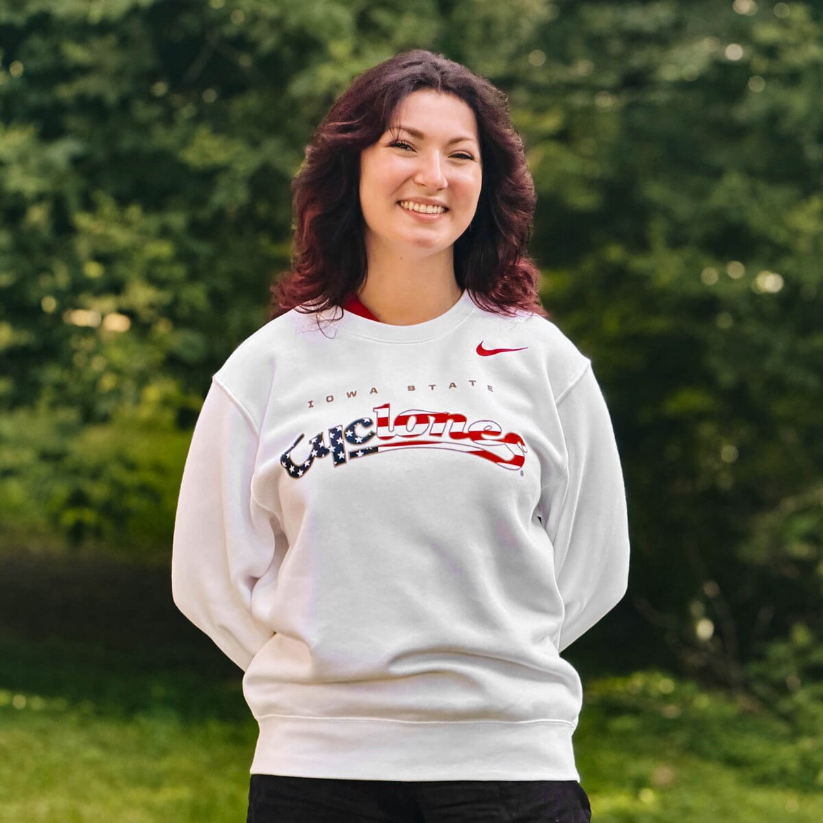 Nike Patriotic Script SU26 White Crewneck Sweatshirt